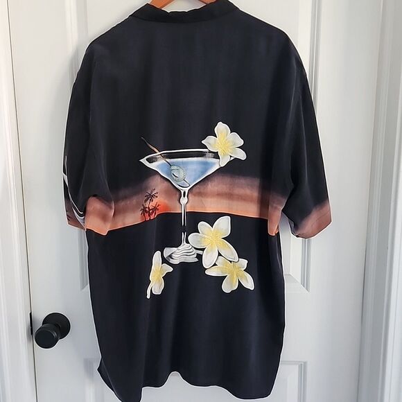 Tulliano Silk Camp Shirt Hawaiian Embroidered Martini Floral Sunset Black XL - Picture 2 of 7